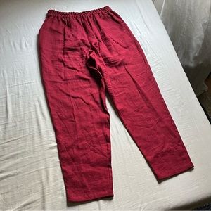 Love and Confuse red linen elastic waist cropped wide leg pants